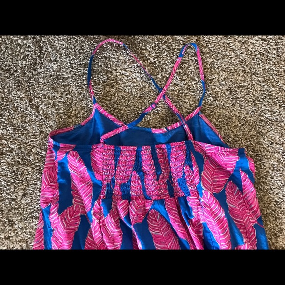 Vineyard Vines Long Maxi Spaghetti Strap Dress Pink Blue Feather Print 0 S - Picture 10 of 13